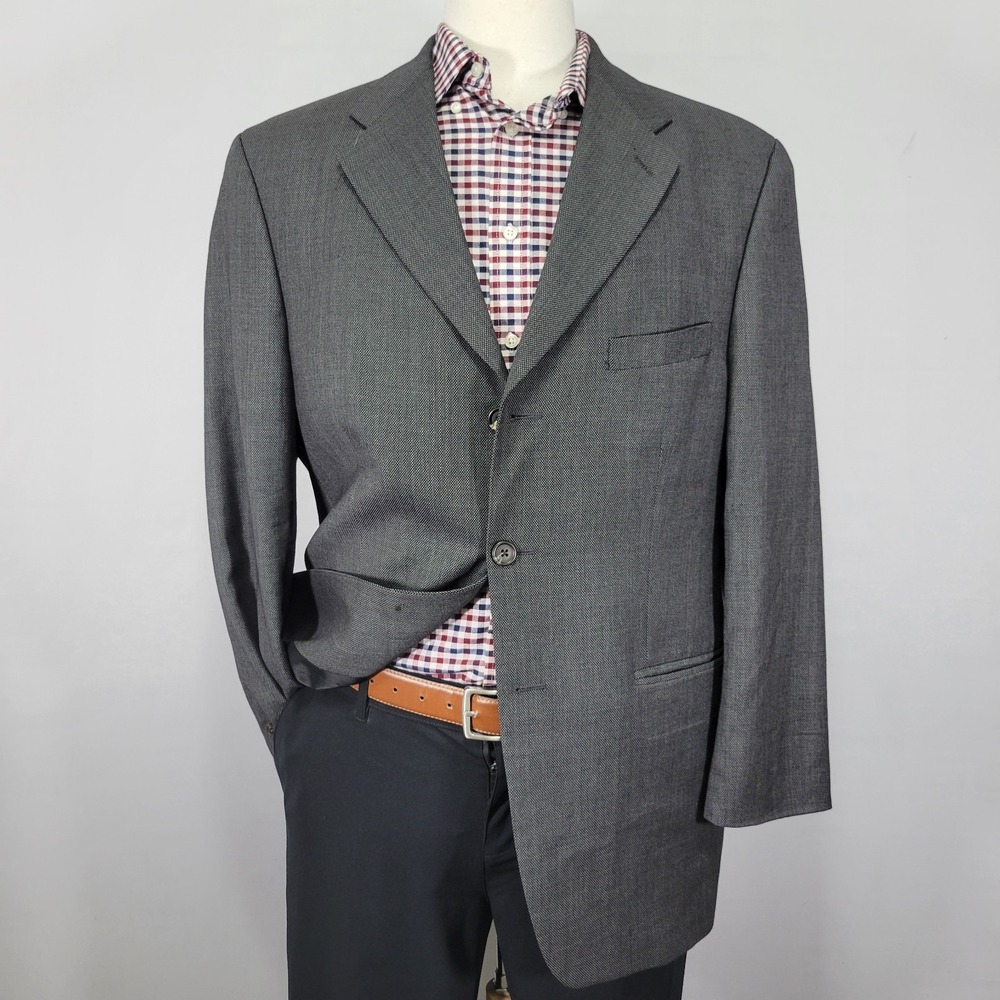 Ralph Lauren Men's Sport Coat Blazer‎ Three Button Gray Birds Eye Wool Size 42R